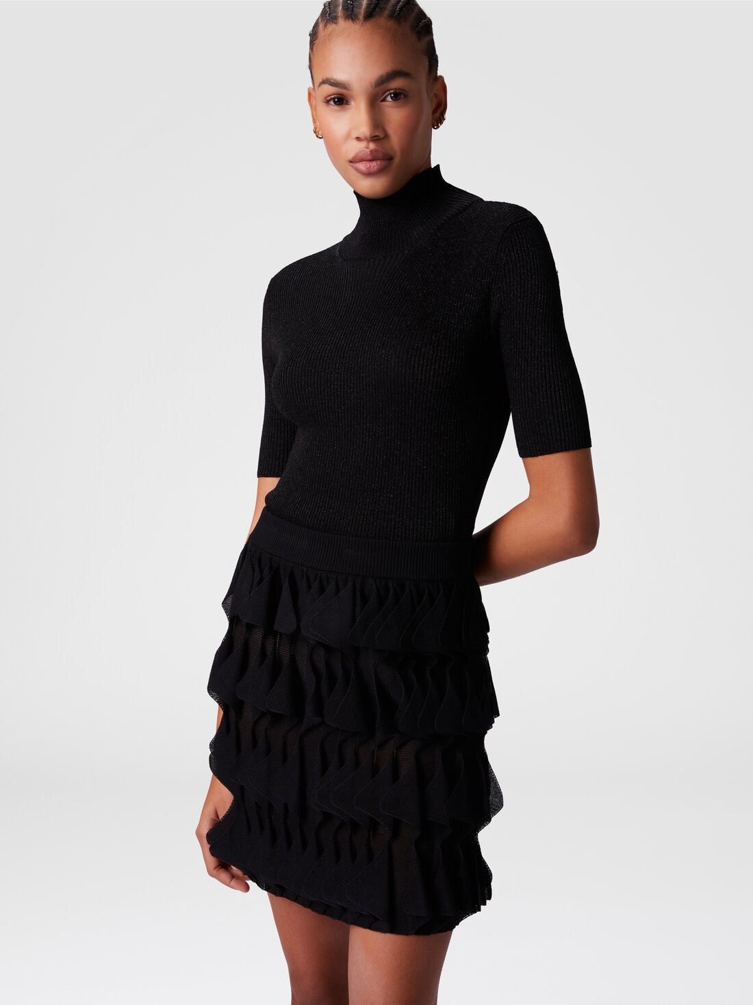 Gonna corta a balze geometriche, Nero - DS25SH0YBK01BJ93911 - 3