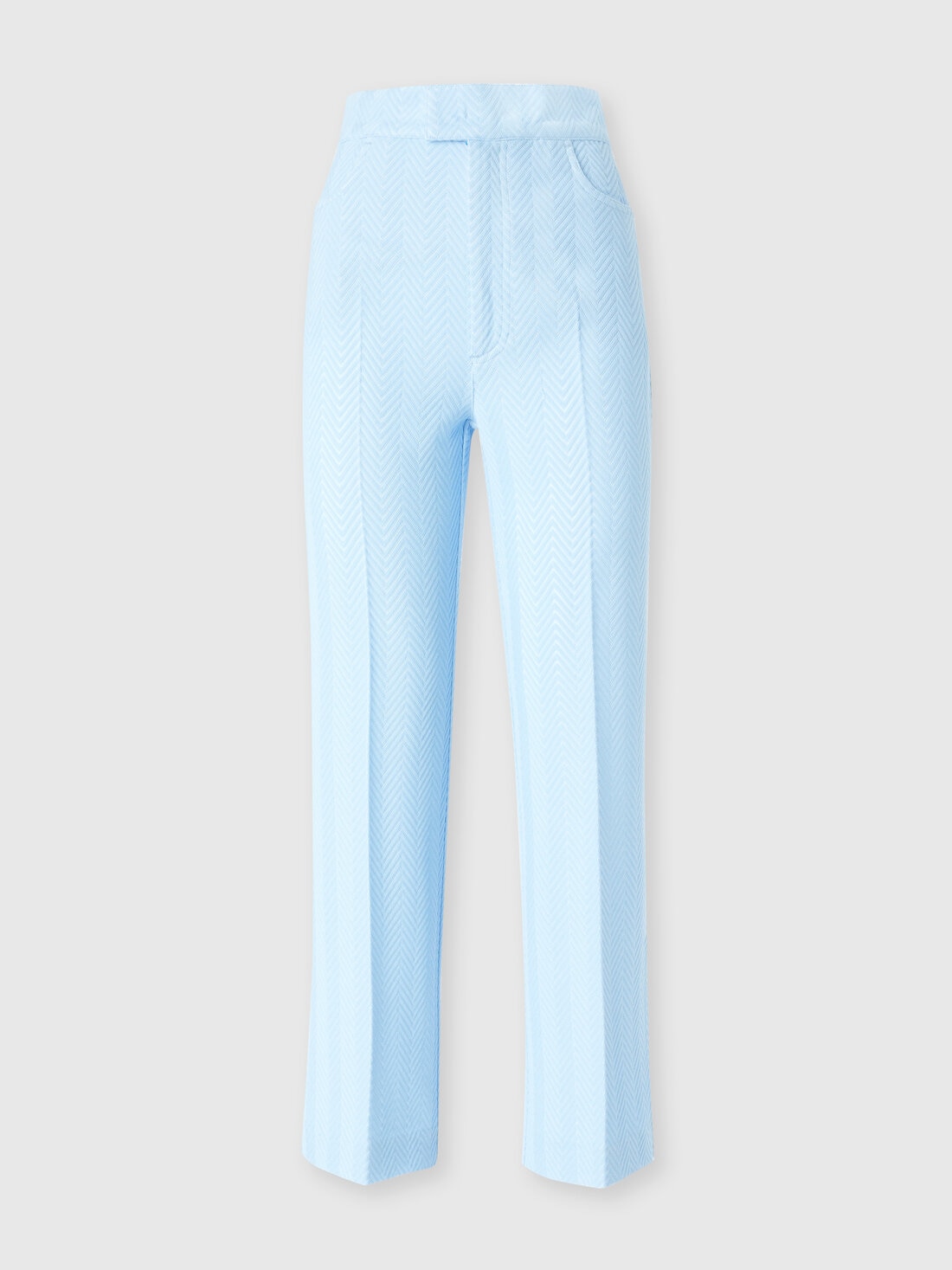 Classic trousers in cotton and zigzag viscose with cropped hem, Light Blue - DS25SI01BR00JC53922 - 0