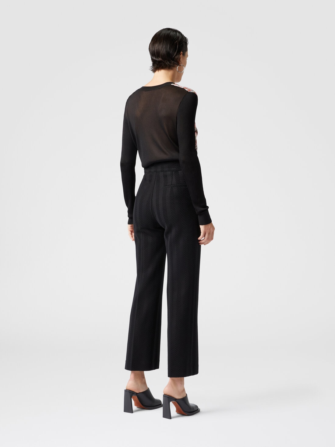 Classic trousers in cotton and zigzag viscose with cropped hem, Black - 8053147503967 - 2
