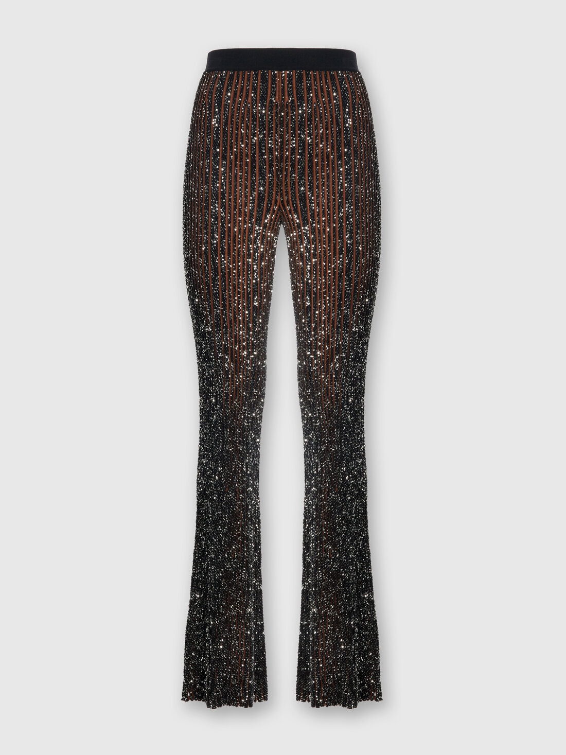 Ribbed stretch flared trousers with sequins, Black & Brown - 8053147504094 - 0