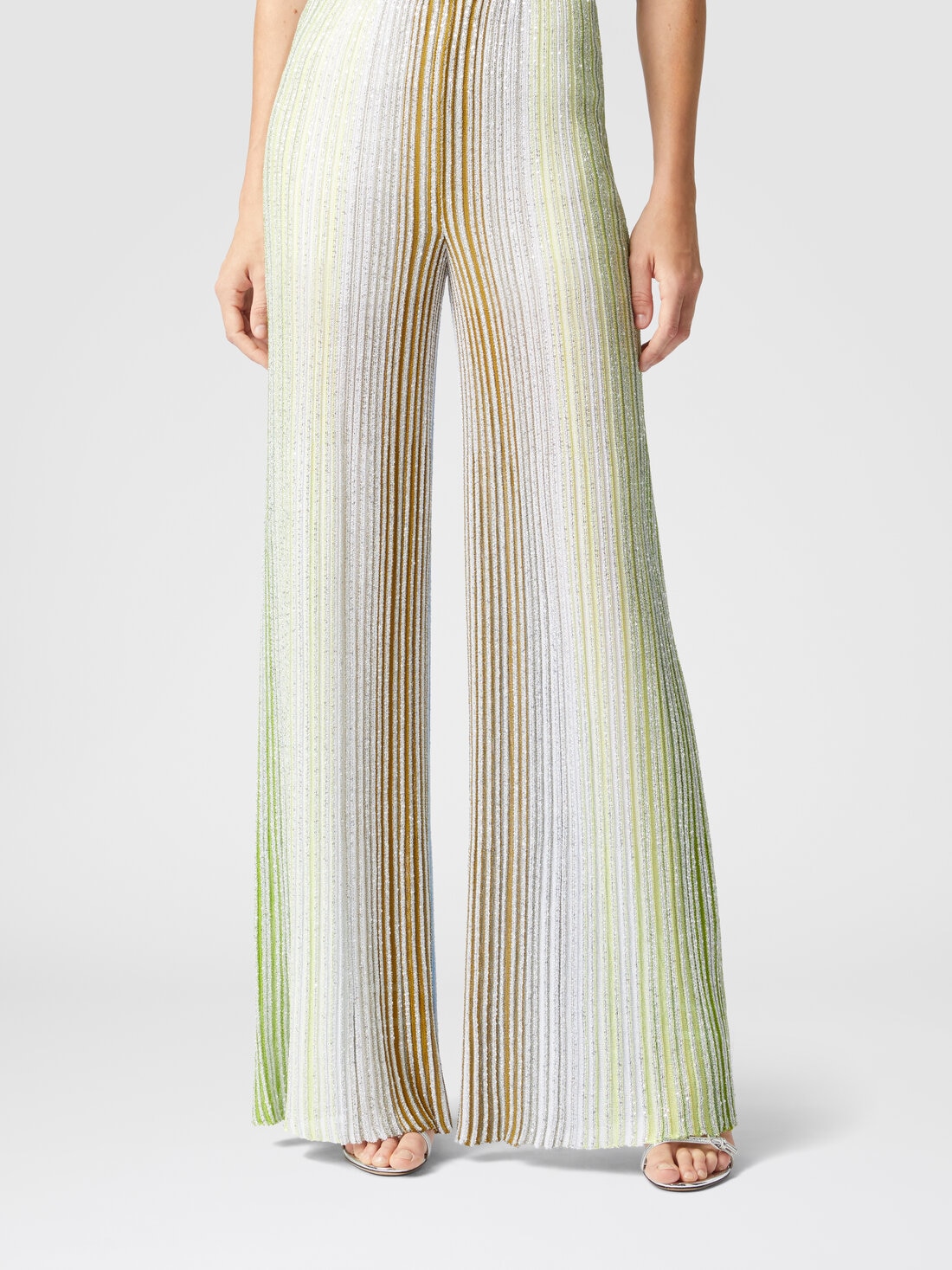 Partialized striped palazzo trousers with sequins, Multicoloured  - DS25SI0BBK042DSM9N9 - 3