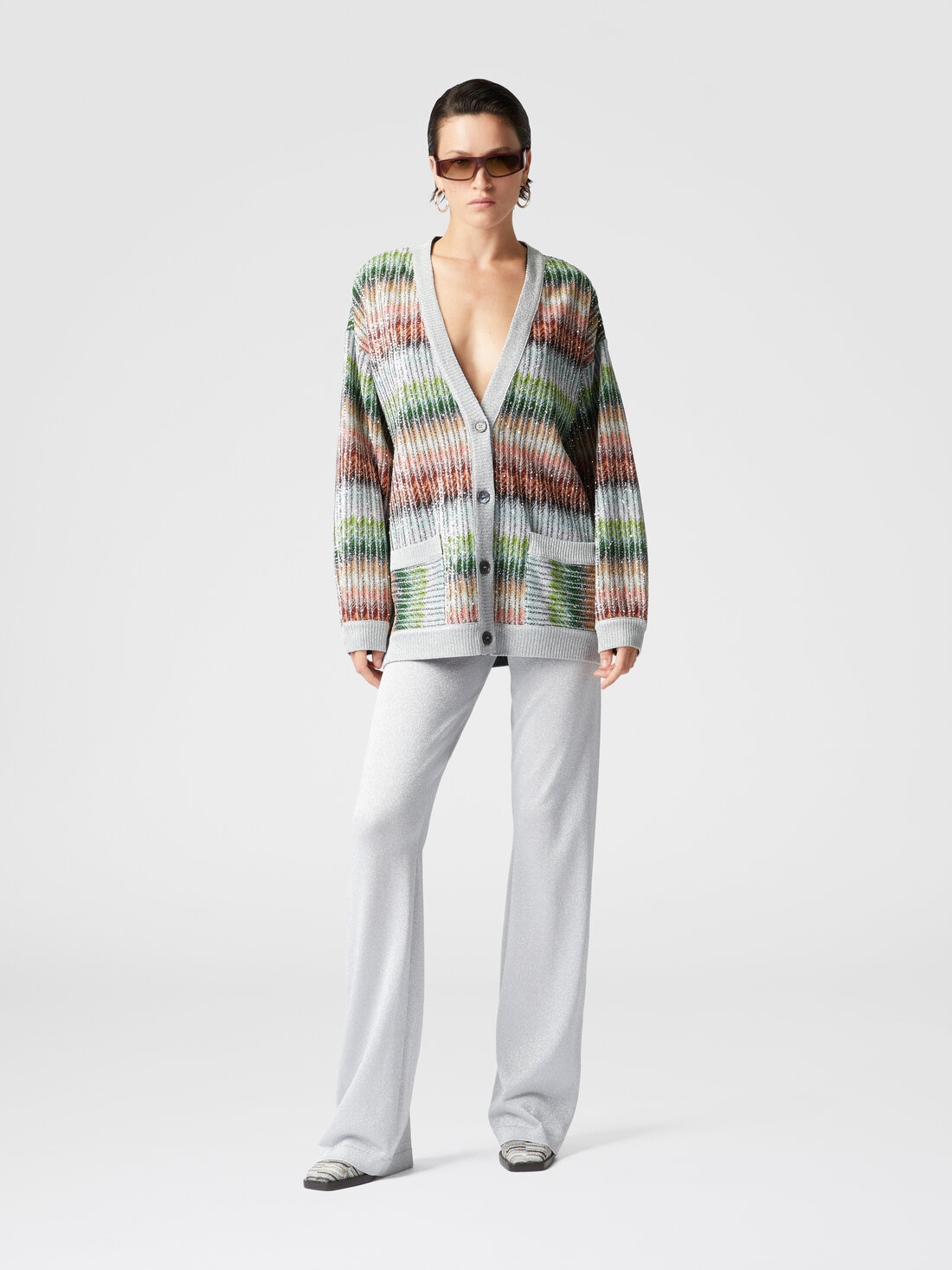 Pantalon droit en viscose lamée, Argent - DS25SI0CBK045AS01GC - 1