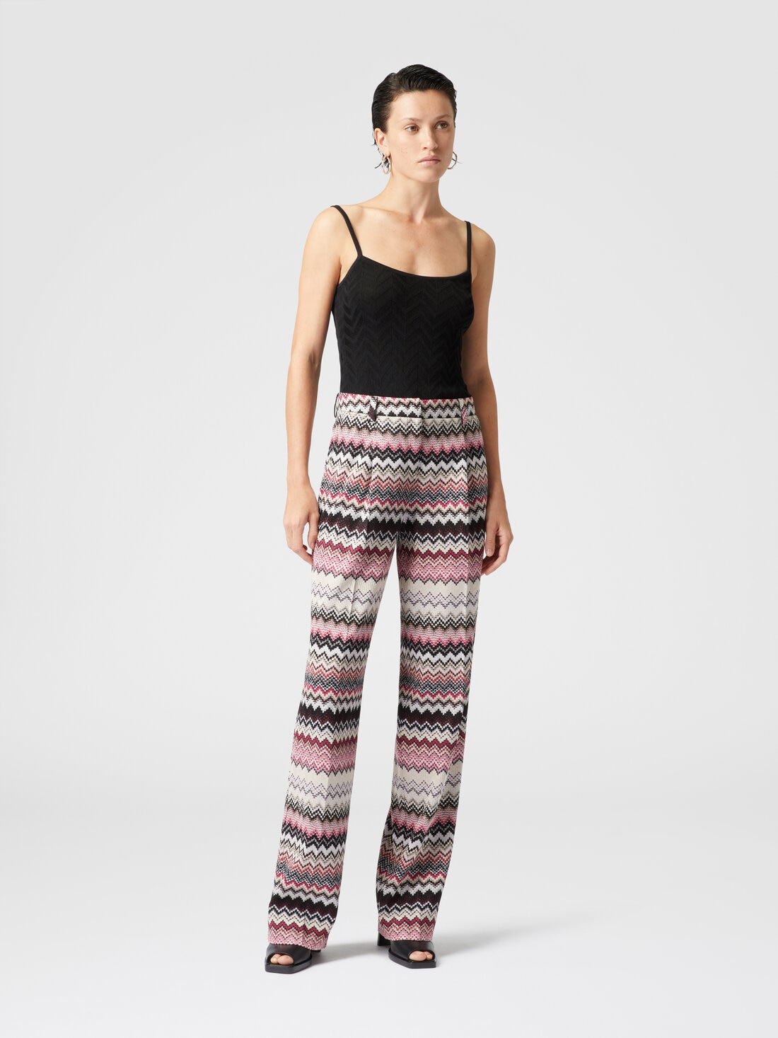 Classic trousers with lamé serrated zig zag pattern, Multicoloured  - DS25SI0HBR00ZVSM9KQ - 1