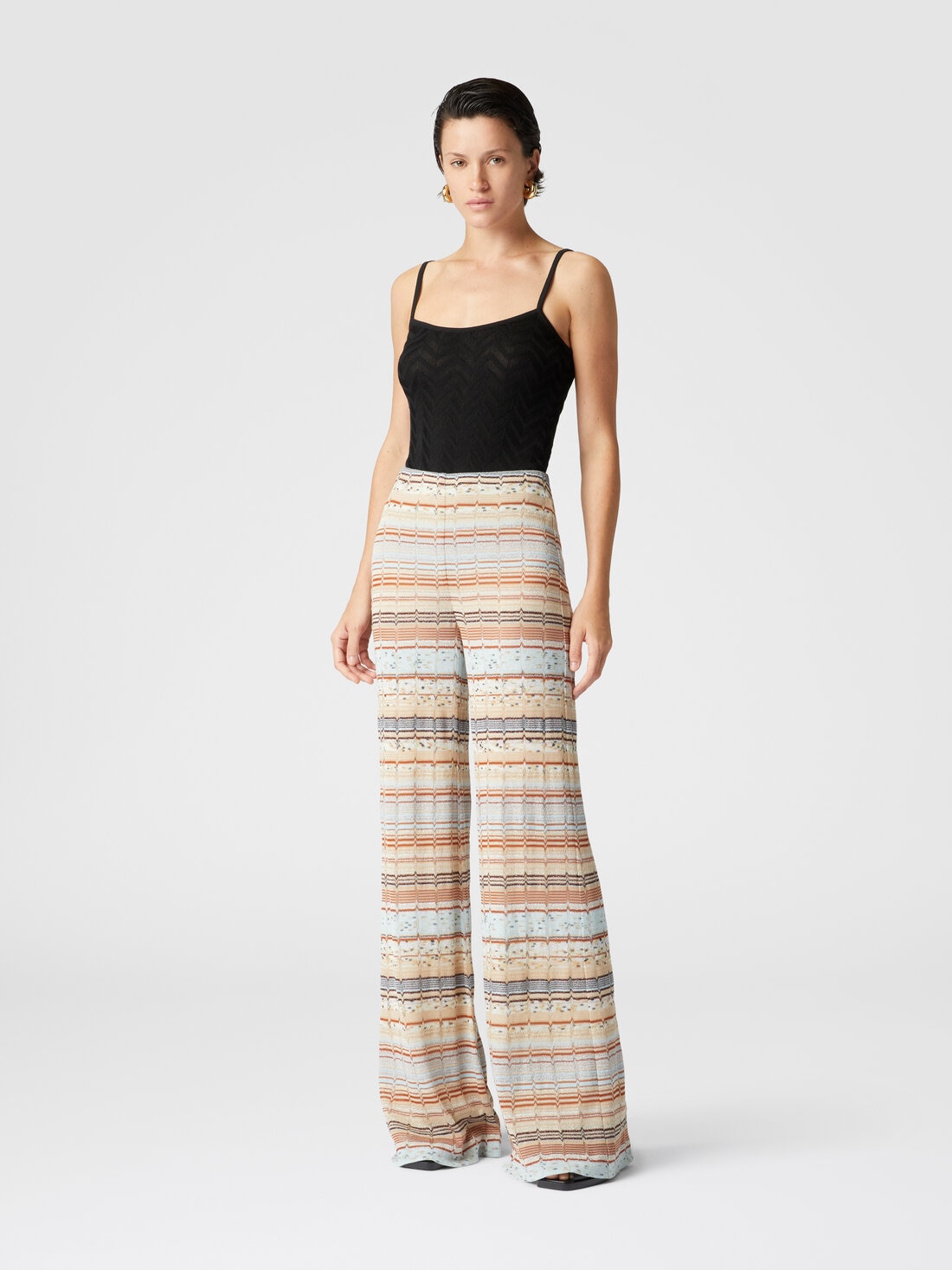 Viscose and cotton palazzo trousers with lamé zigzag fret, Multicoloured  - DS25SI0IBR010QS6143 - 1