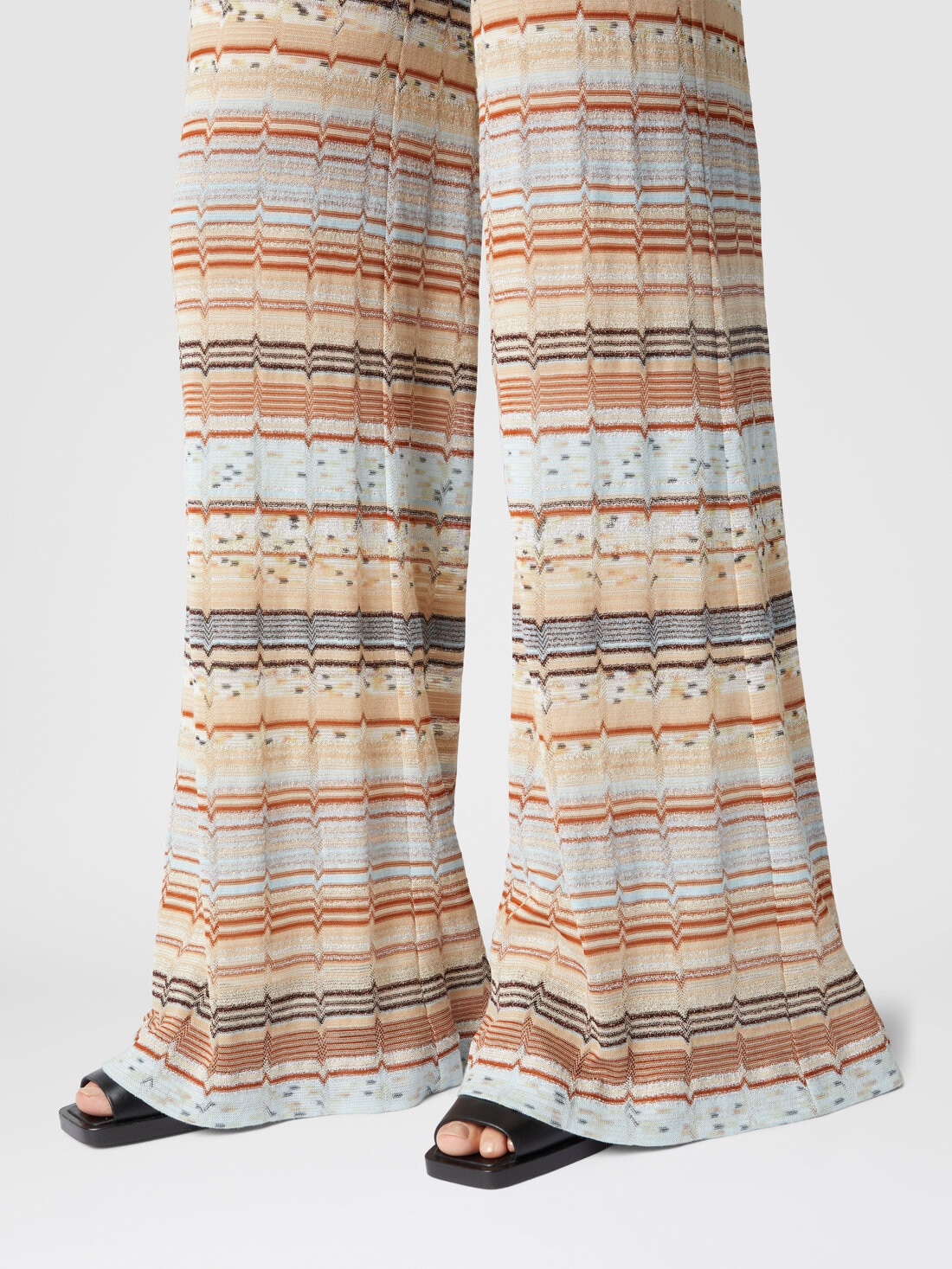 Viscose and cotton palazzo trousers with lamé zigzag fret, Multicoloured  - DS25SI0IBR010QS6143 - 3