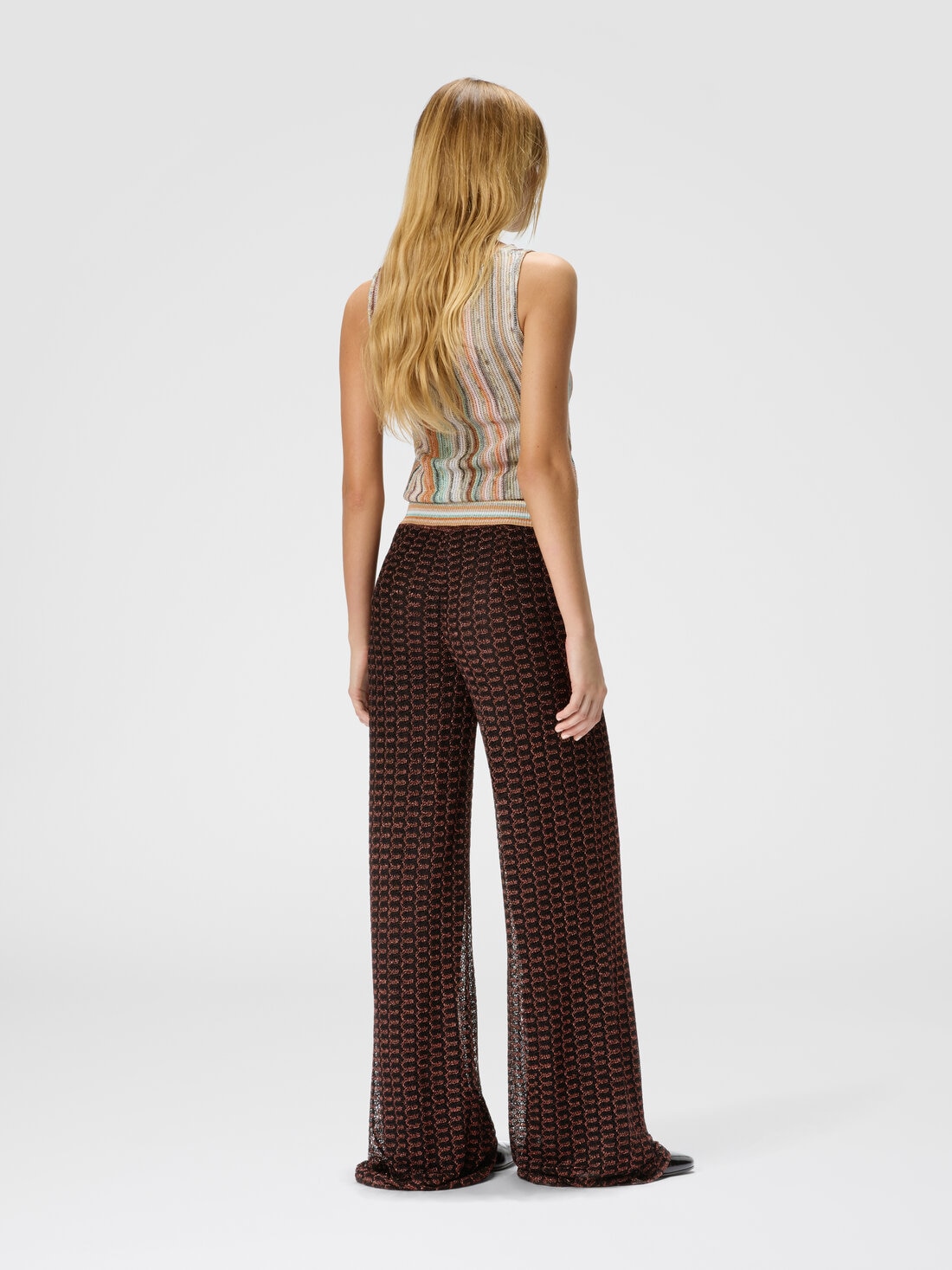 Viscose lamé lace trousers, Rust & Black - 8053147495781 - 2