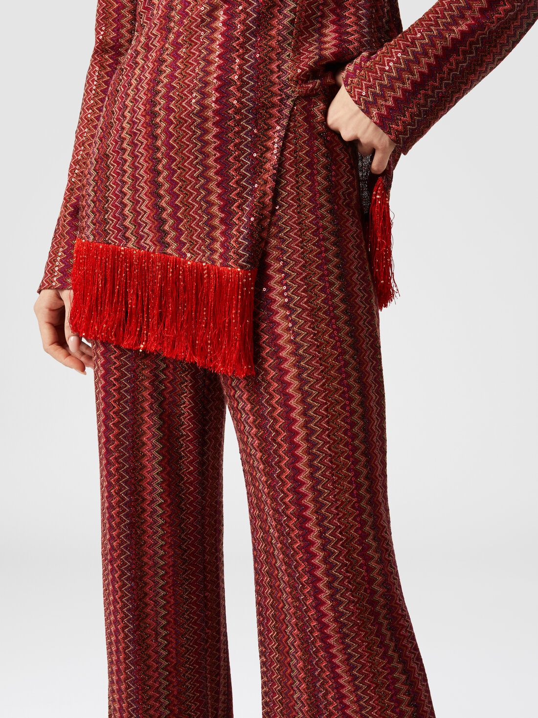 Pantalón acampanado en mezcla de viscosa en zigzag con lentejuelas, Multicolor  - DS25SI0SBR010YS5076 - 4