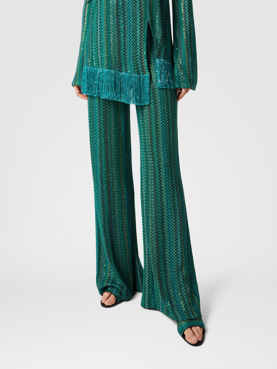 Flare trousers in zigzag viscose blend with sequins, Multicoloured  - DS25SI0SBR010YS614K - 4
