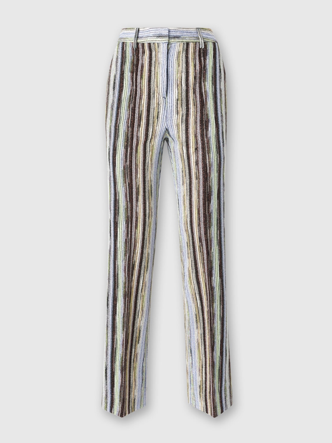 Classic trousers in striped lamé slub viscose with cropped hem, Multicoloured  - DS25SI0TBR002HSM9KS - 0