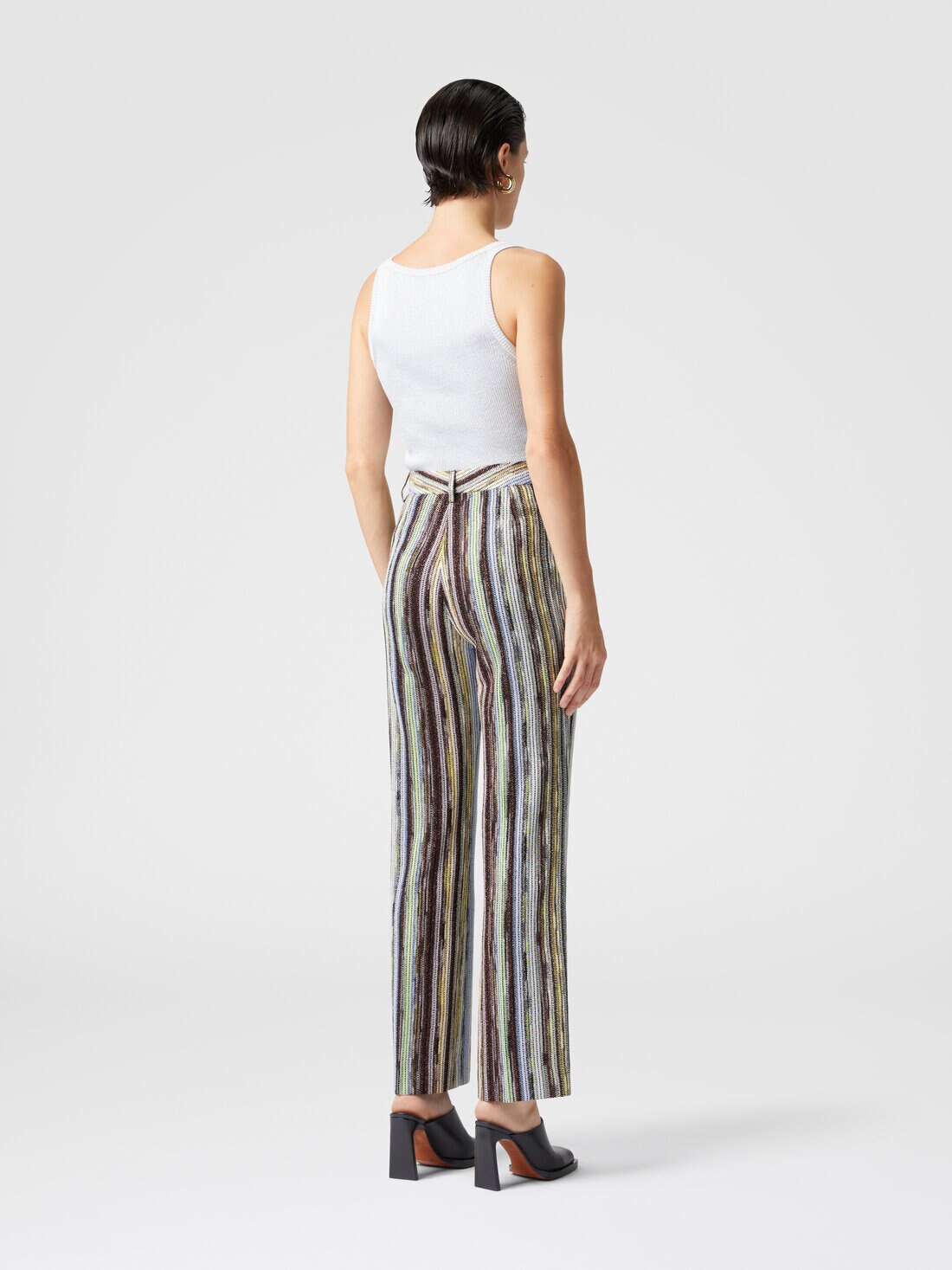 Classic trousers in striped lamé slub viscose with cropped hem, Multicoloured  - DS25SI0TBR002HSM9KS - 2