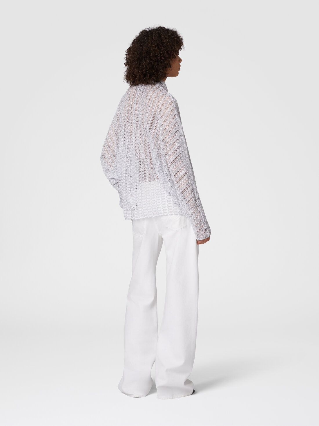 Blusa in pizzo di viscosa lamé con collo a fusciacca, Argento - DS25SJ08BR010RS01FC - 2