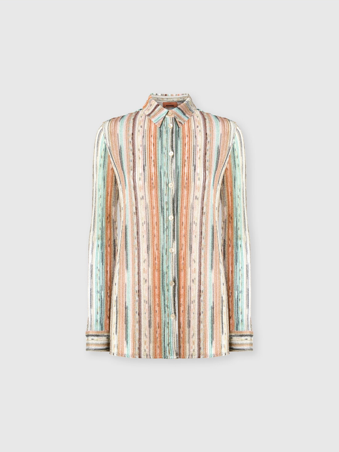 Camicia in maglia di viscosa fiammata lamé a righe, Multicolore  - DS25SJ0CBR002HSM9KR - 0