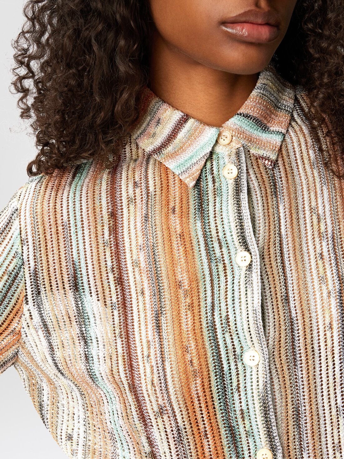 Camicia in maglia di viscosa fiammata lamé a righe, Multicolore  - DS25SJ0CBR002HSM9KR - 4