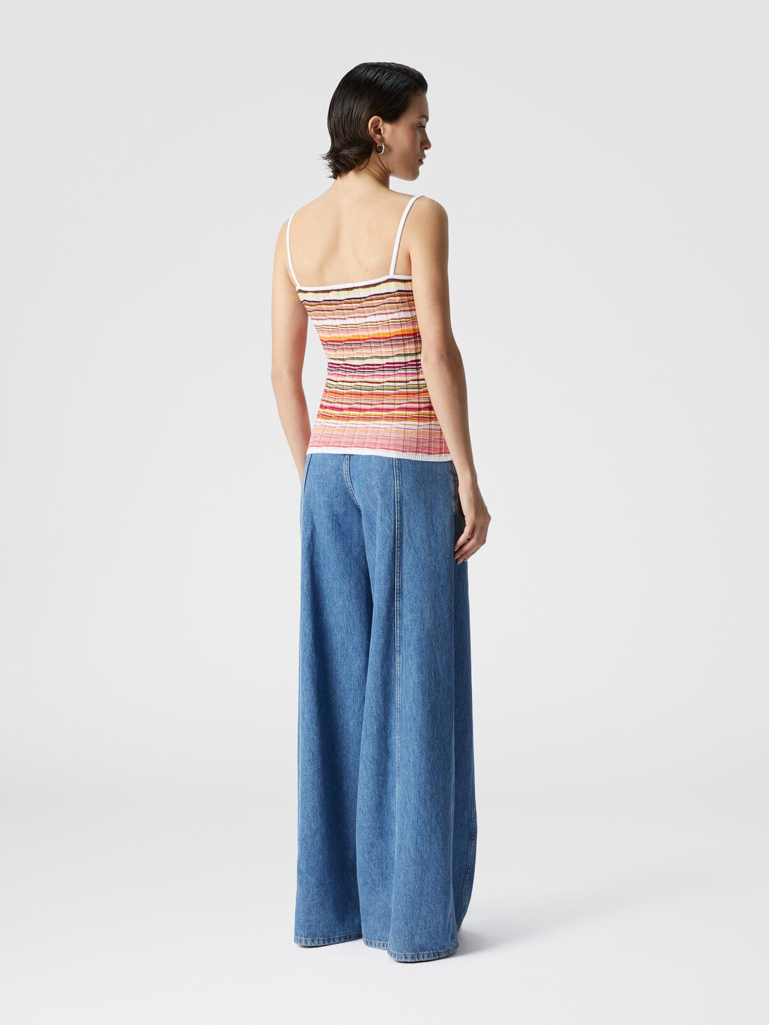 Striped cotton and viscose ribbed tank top with contrasting trim, Pink   - DS25SK03BK041YSM9M7 - 2