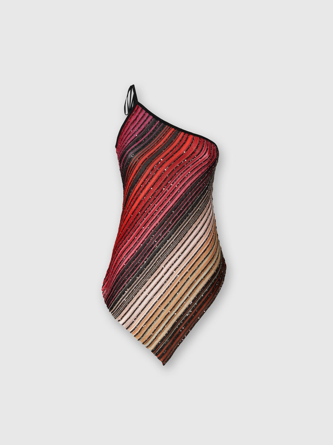 Asymmetrisches, einseitig gestreiftes One-Shoulder-Top mit Pailletten, Schwarz & Rot - DS25SK0ABK042DSM9NA - 0