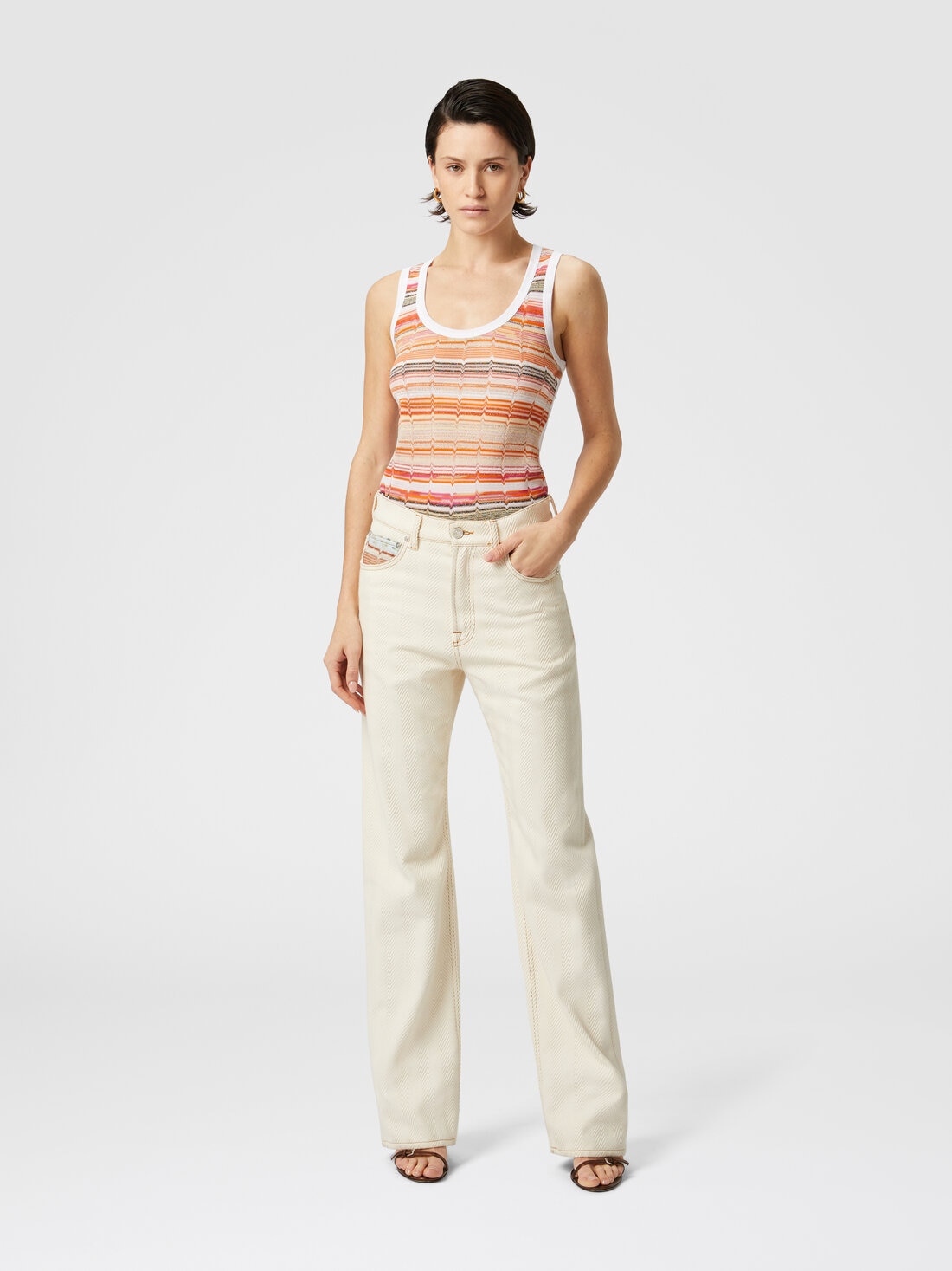 Tank top with knitted insert in greek lamé motif, Multicoloured  - DS25SK0GBJ00N5S01GE - 1