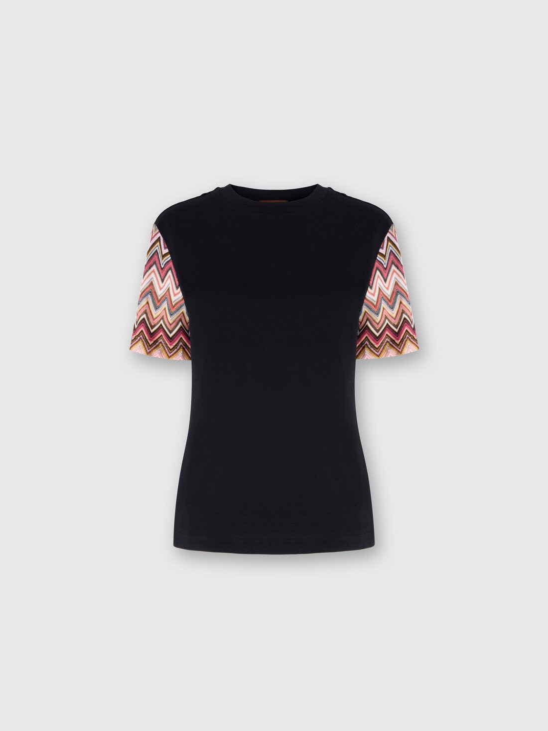 Crewneck T-shirt with zig zag knit sleeves, Multicoloured  - DS25SL01BJ00N7S91NM - 0