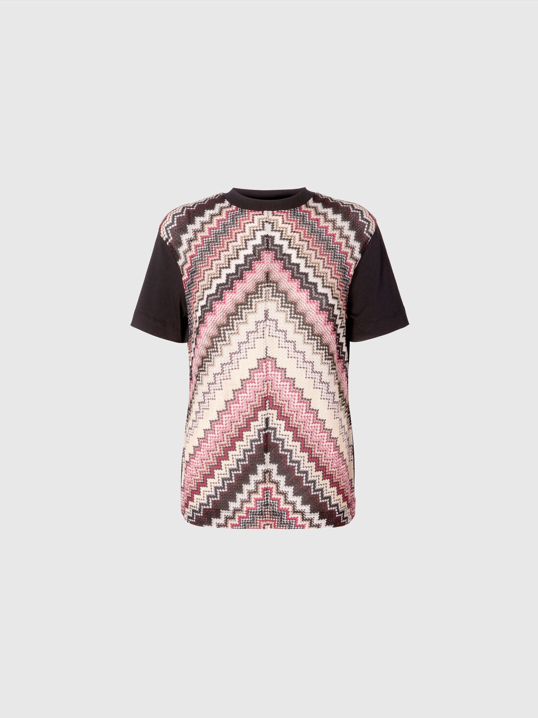 Crewneck T-shirt with lamé zig zag knit insert, Multicoloured  - DS25SL02BJ00N6S91NL - 0