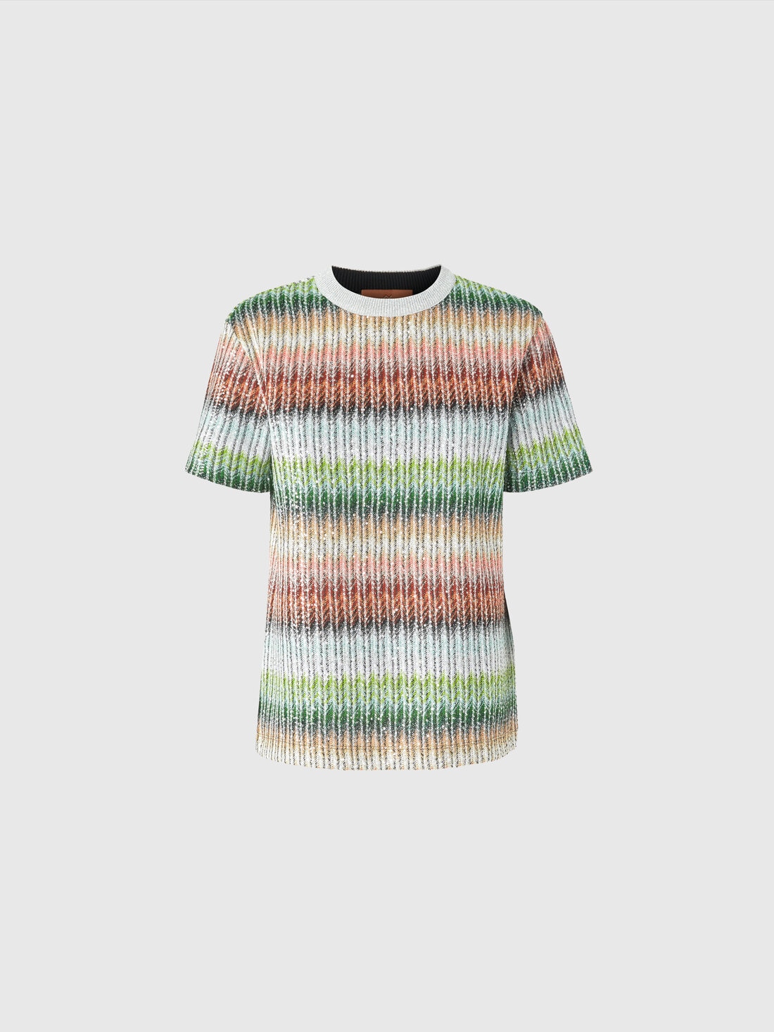 Crewneck T-shirt in gradient zigzag knit with sequins, Multicoloured  - DS25SL04BC0051SM9KP - 0