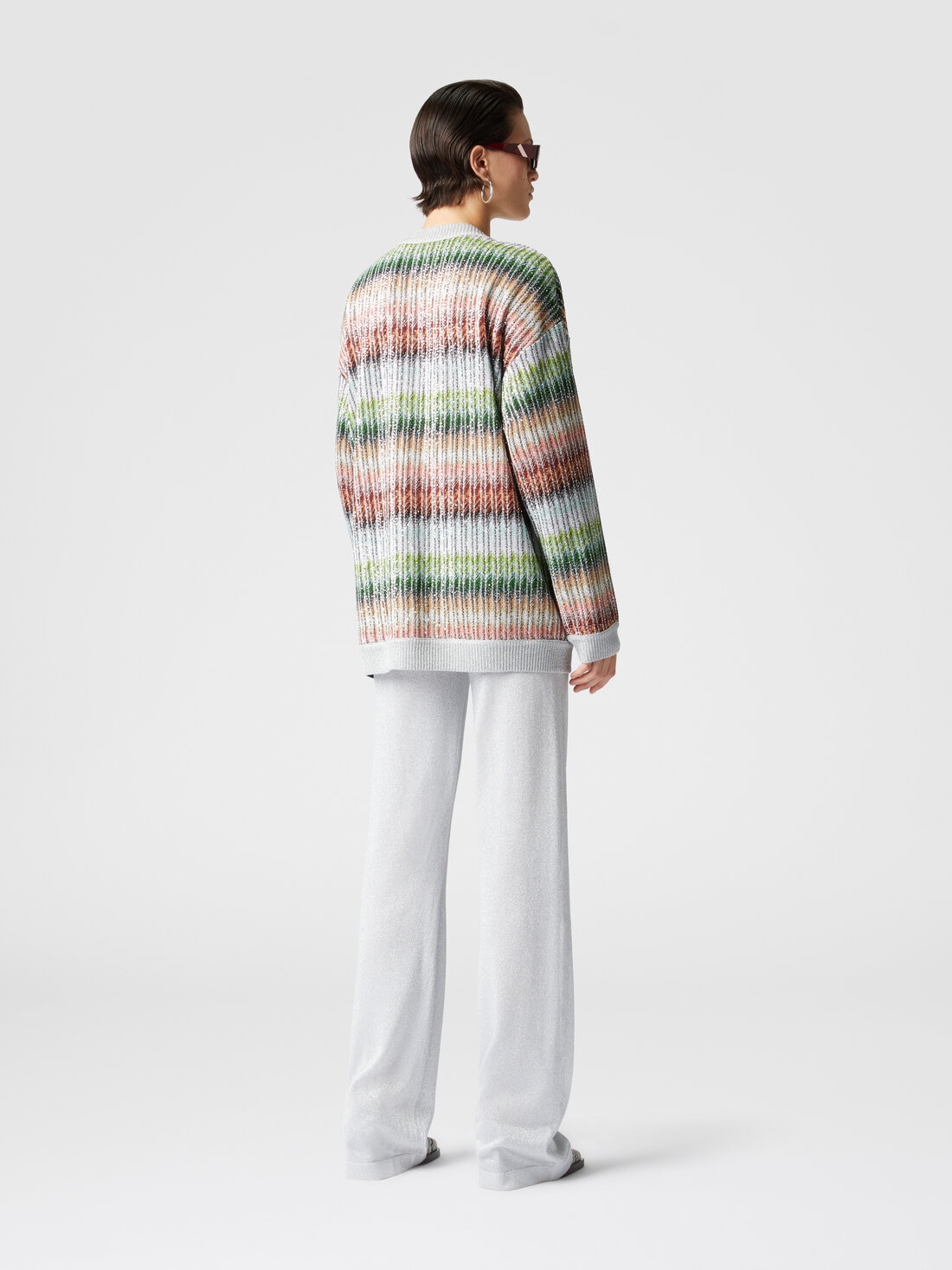 Oversized cardigan in gradient zigzag knit with sequins and front pockets, Multicoloured  - DS25SM0IBC0051SM9KP - 2