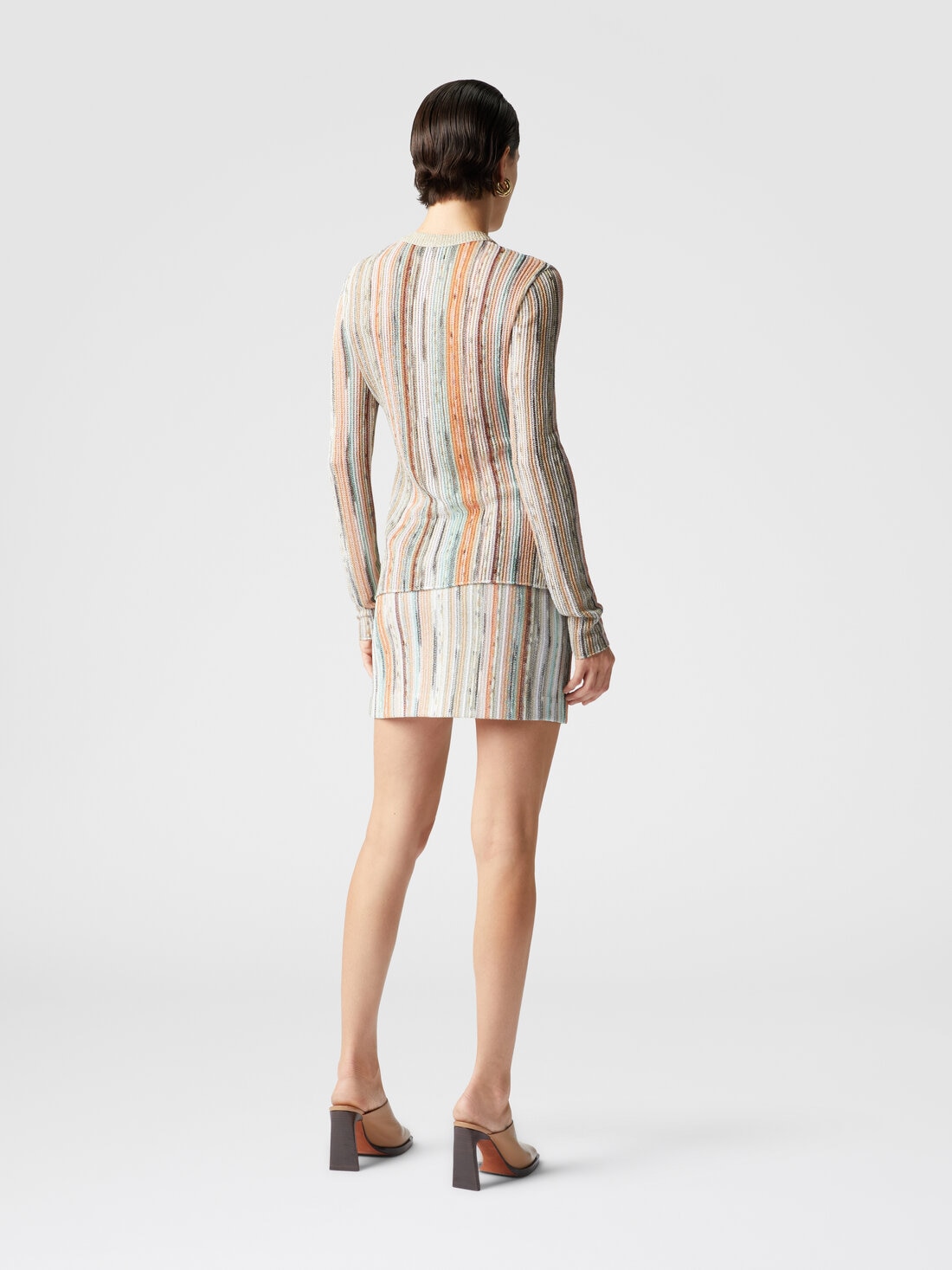 Striped lamé slub viscose crewneck cardigan, Multicoloured  - DS25SM0MBR002HSM9KR - 2