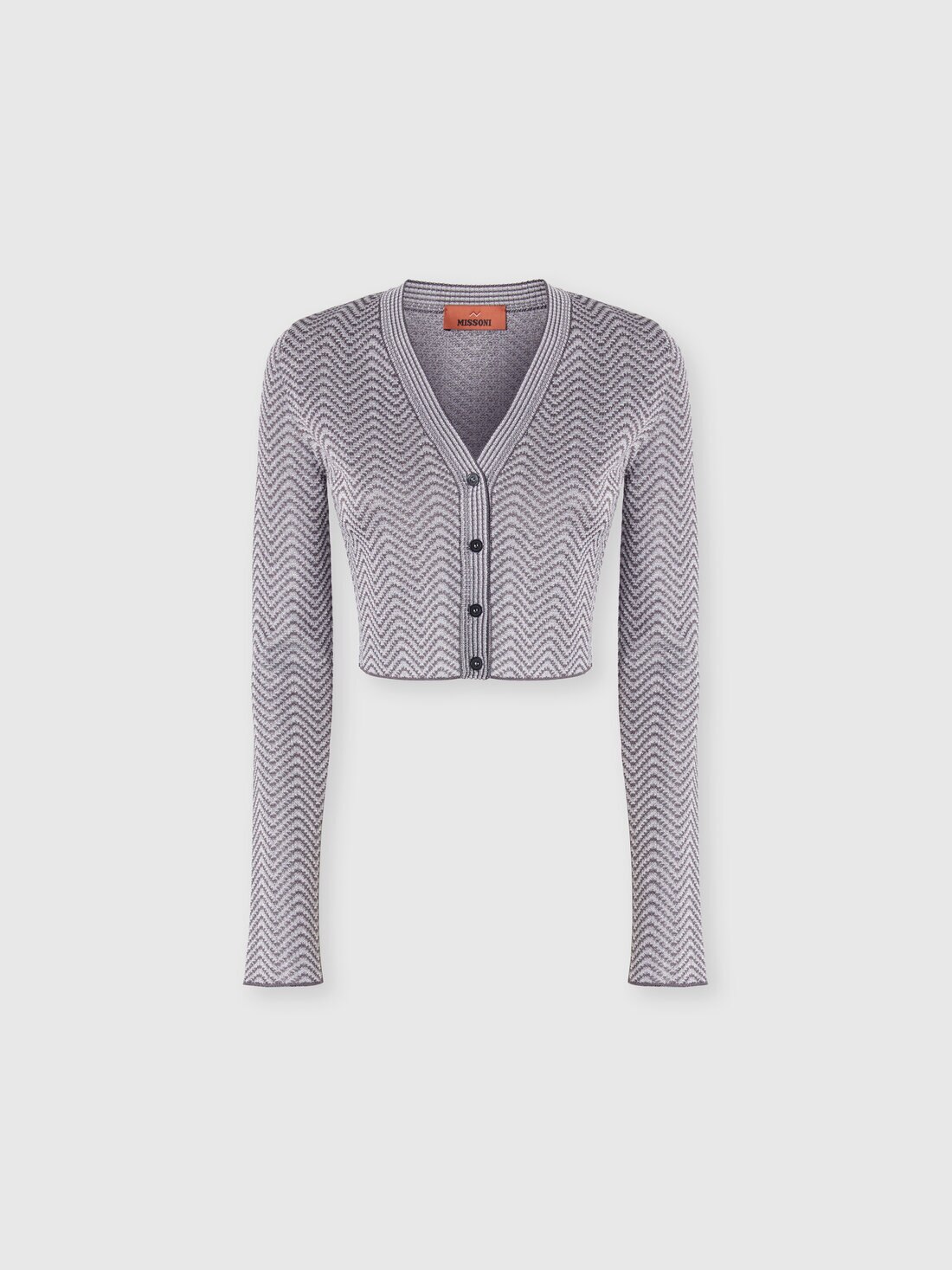 Cropped cardigan with wave pattern, Silver & Grey  - DS25SM1EBK01BGS91QV - 0