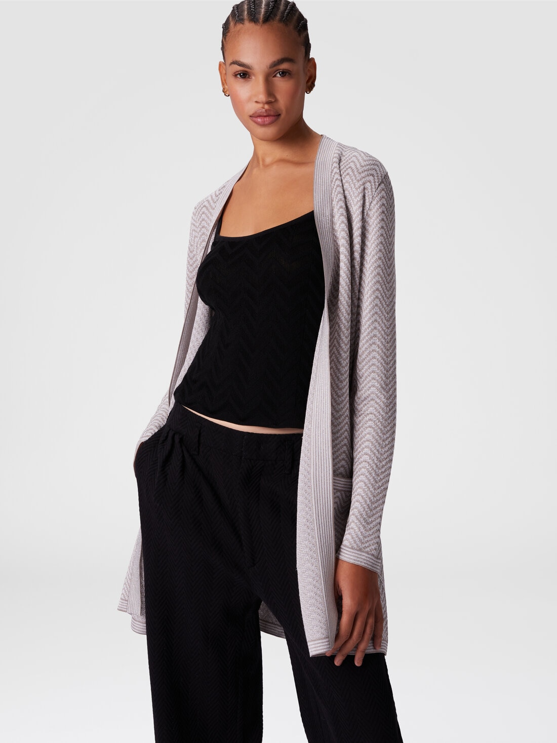 Cardigan wave pattern with belt, White & Beige - DS25SM1FBK01BGS01IZ - 3