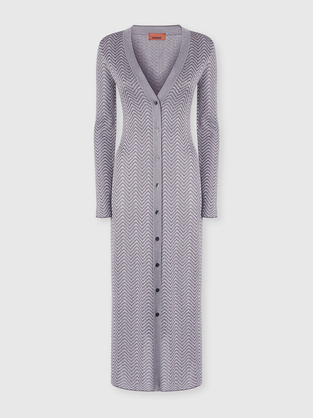 Long cardigan with wave pattern, Silver & Grey  - DS25SM1GBK01BGS91QV - 0