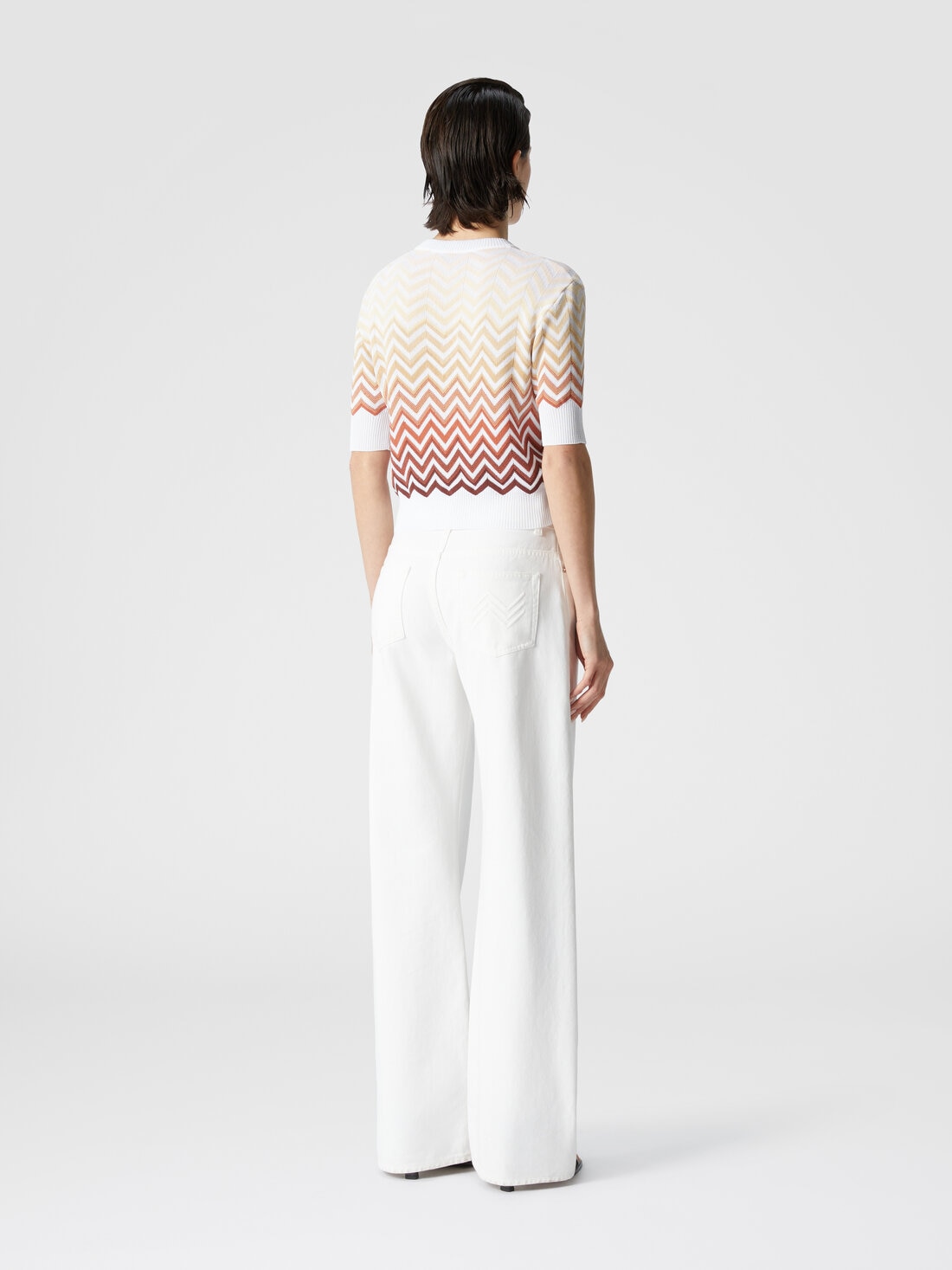 Short-sleeved crewneck sweater with dégradé chevron motif, Multicoloured  - DS25SN08BK044VSM9M9 - 2