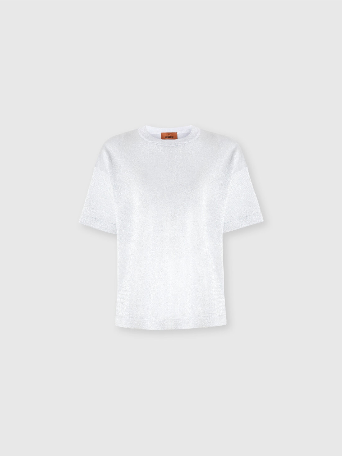 Maglia girocollo oversize in viscosa lamé con maniche cote, Argento - DS25SN0HBK045AS01GC - 0
