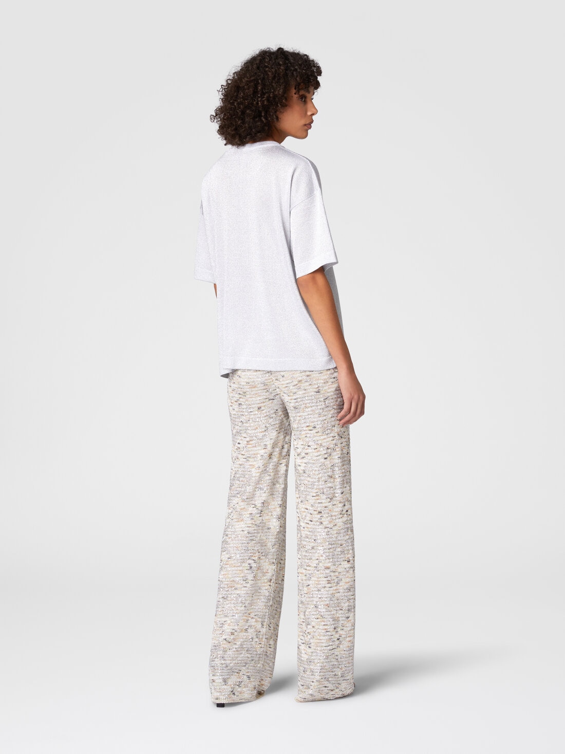 Maglia girocollo oversize in viscosa lamé con maniche cote, Argento - DS25SN0HBK045AS01GC - 2