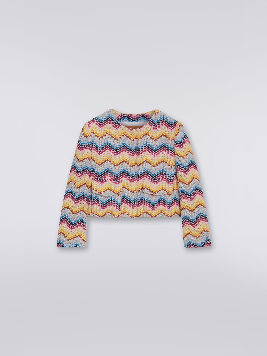 Giacca in misto cotone crochet con chevron multicolore, Multicolore - 8051575932533 - 0