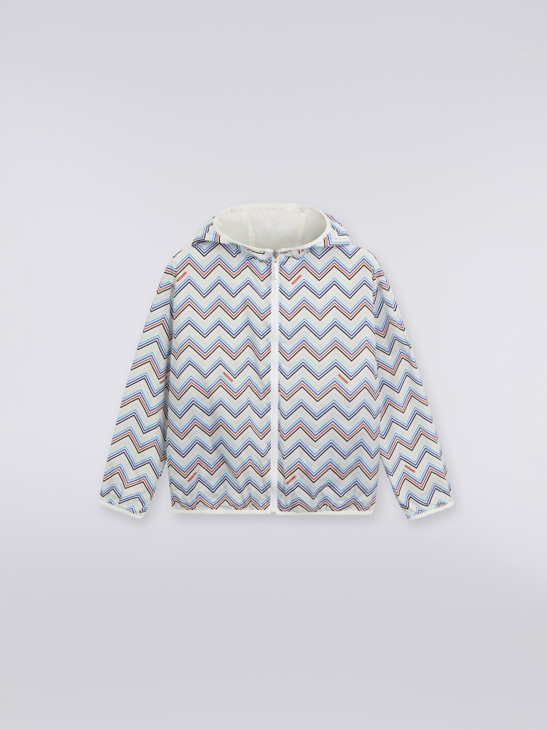 Nylon zigzag windbreaker jacket with hood, Multicoloured  - 8051575932618 - 0