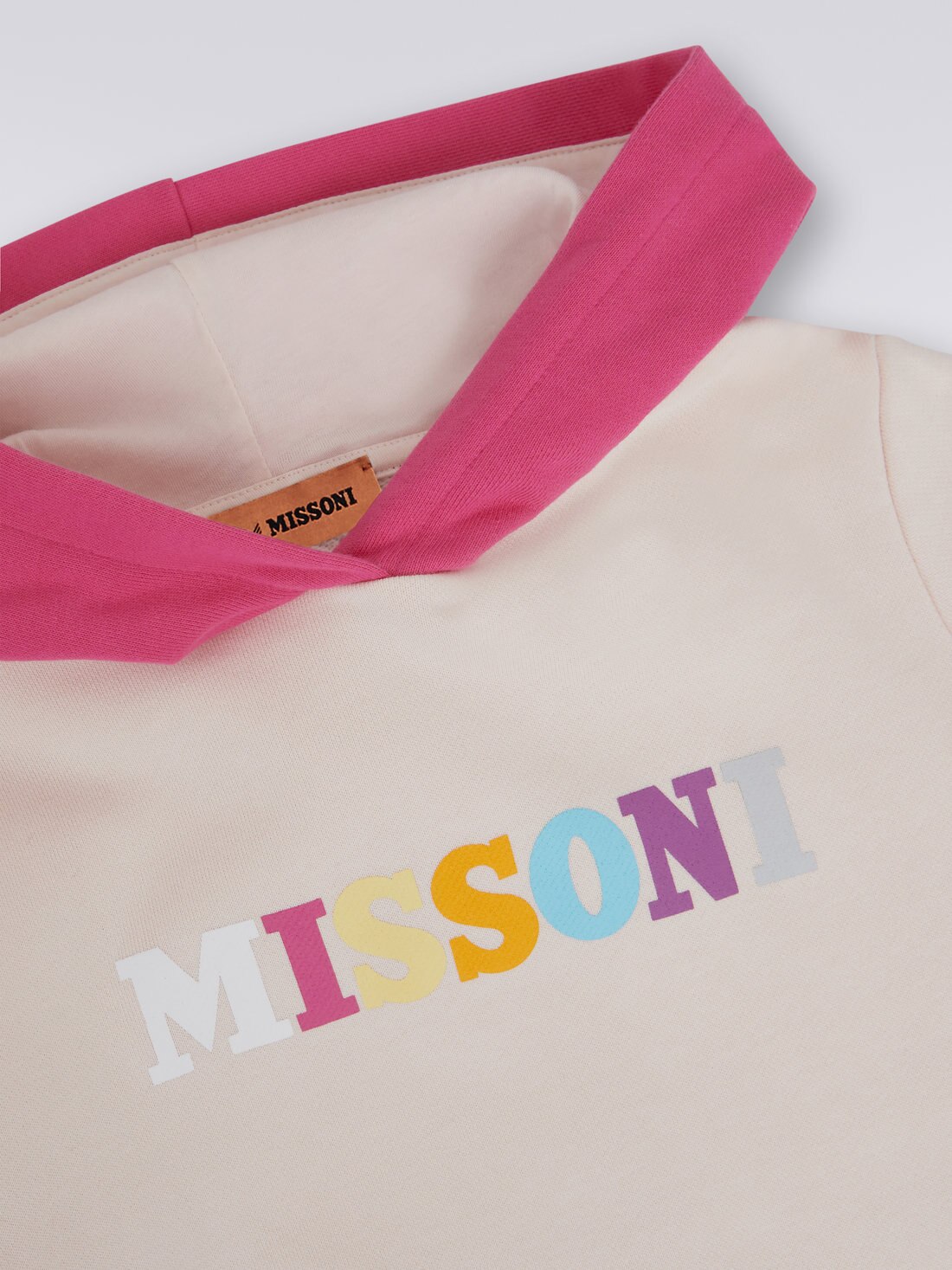 Robe en coton avec capuche et logo multicolore, Rose   - 8051575932816 - 2