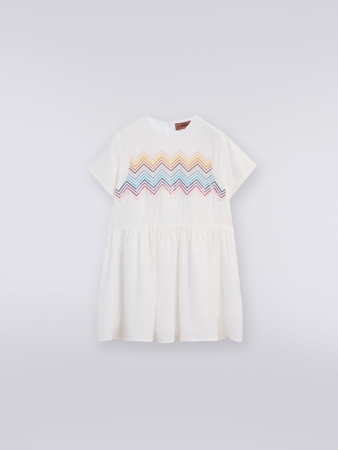 Silk blend short-sleeved dress with sequin appliqués, Multicoloured  - 8051575835186 - 0
