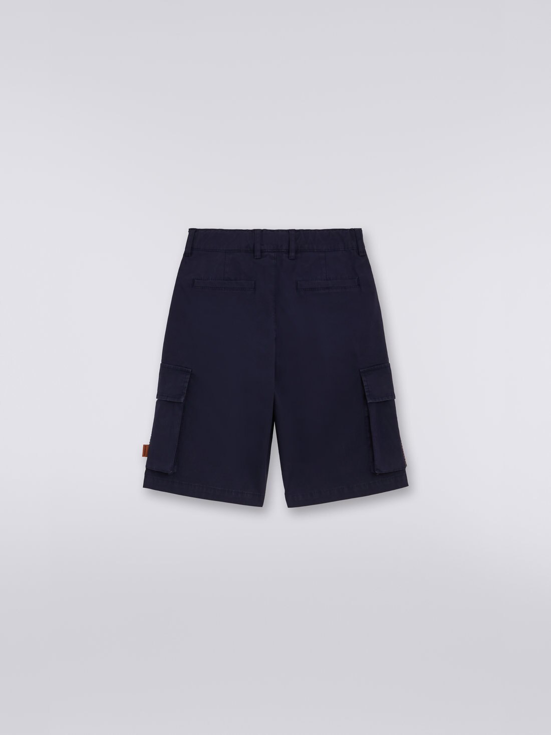 Cotton multi-pocket shorts with chevron knit detail, Blue - 8051575835452 - 1