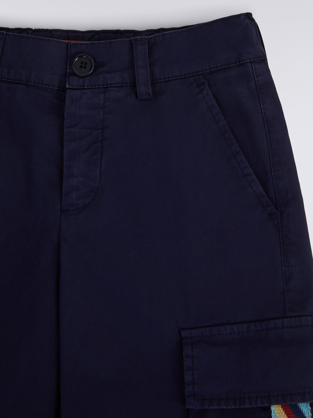 Cotton multi-pocket shorts with chevron knit detail, Blue - 8051575835452 - 3
