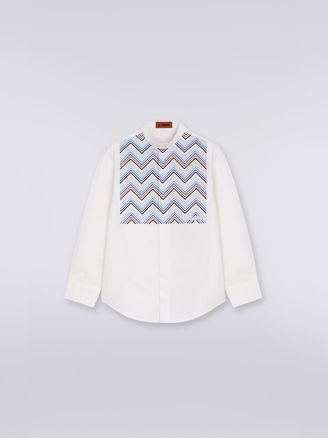 Camisa de algodón con cuello gurú y plastrón en zigzag, Multicolor  - 8051575835537 - 0