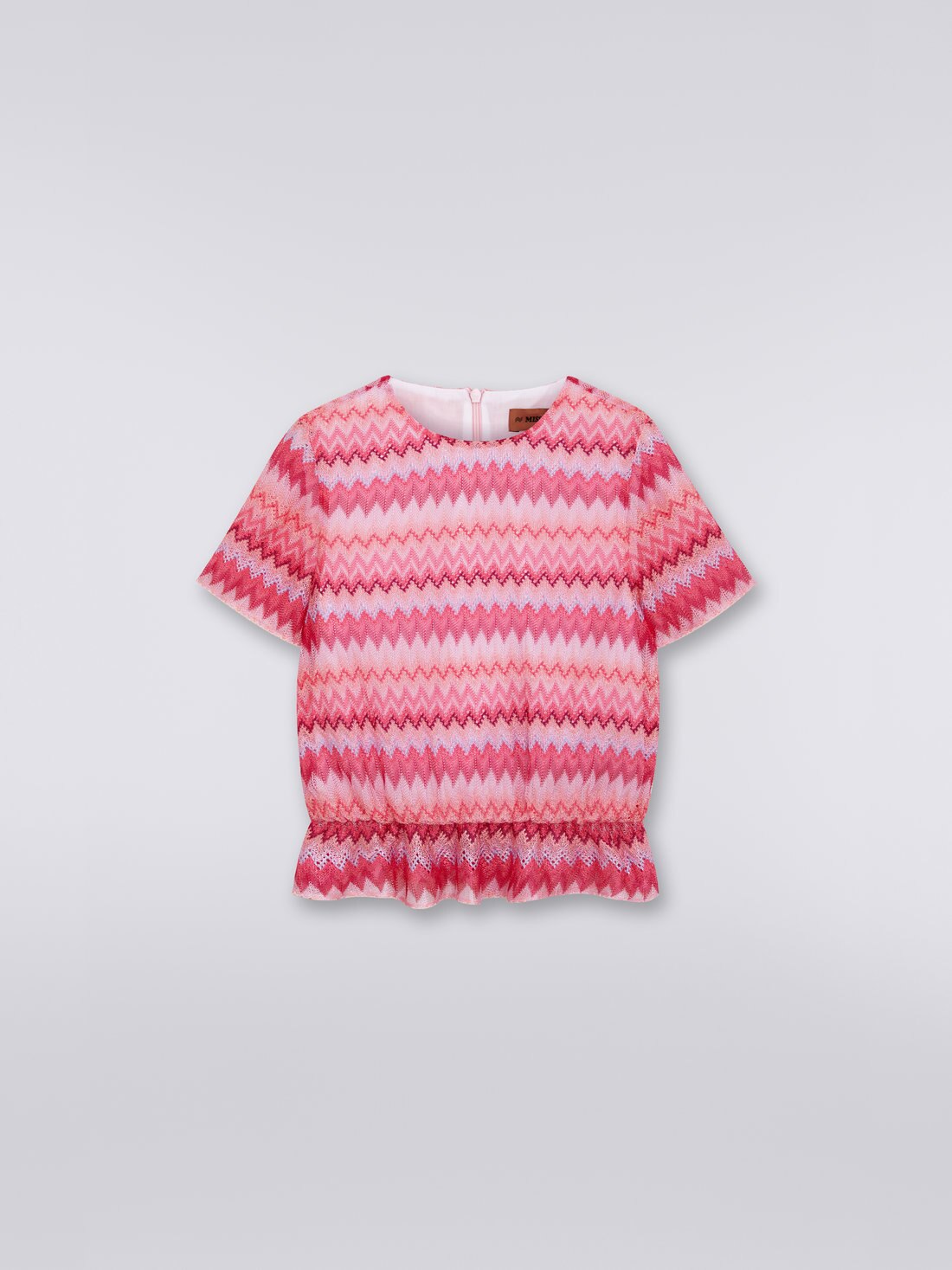 Viscose chevron T-shirt with ruffles, Pink   - 8051575934933 - 0