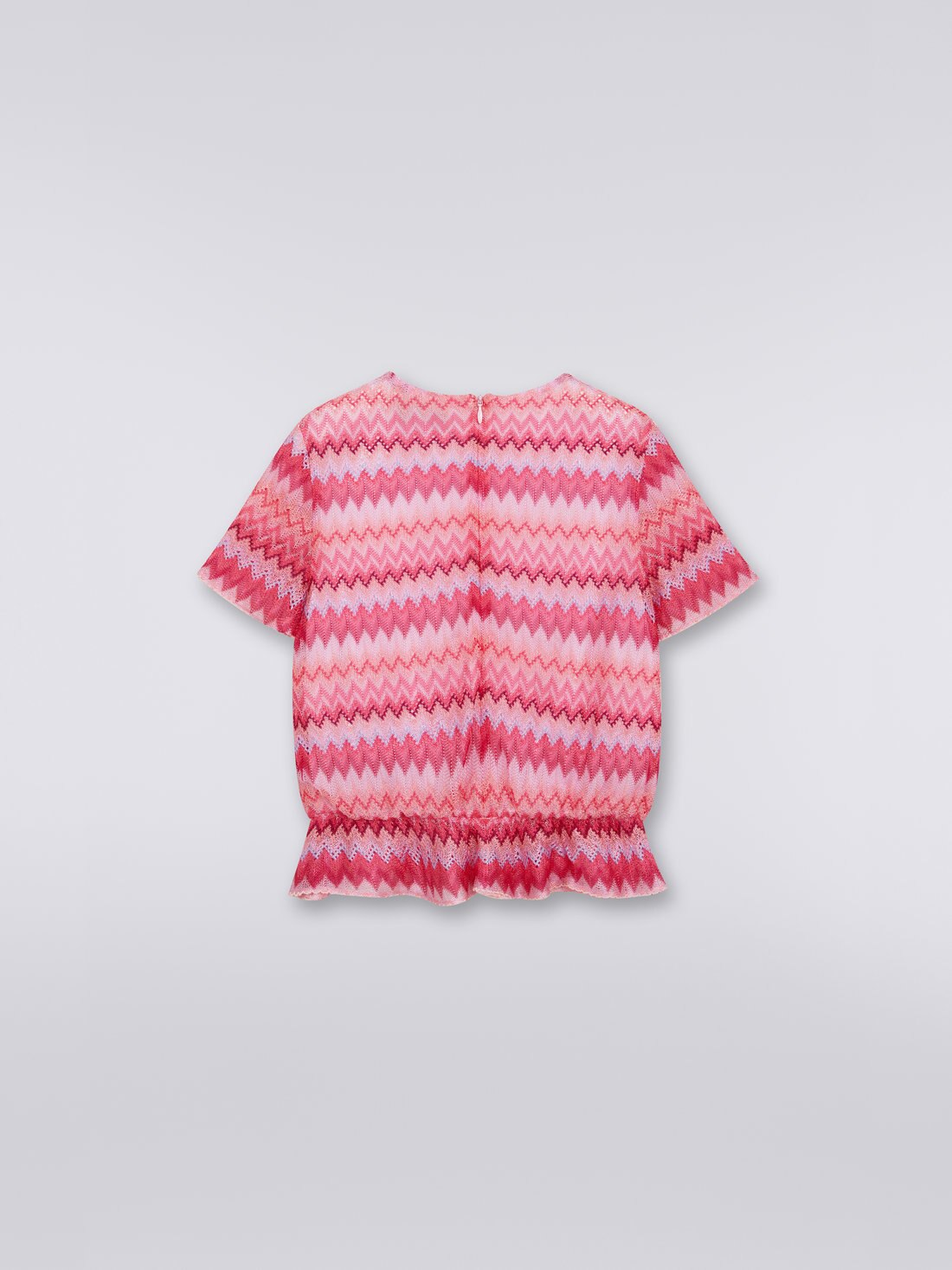 Viscose chevron T-shirt with ruffles, Pink   - 8051575934933 - 1