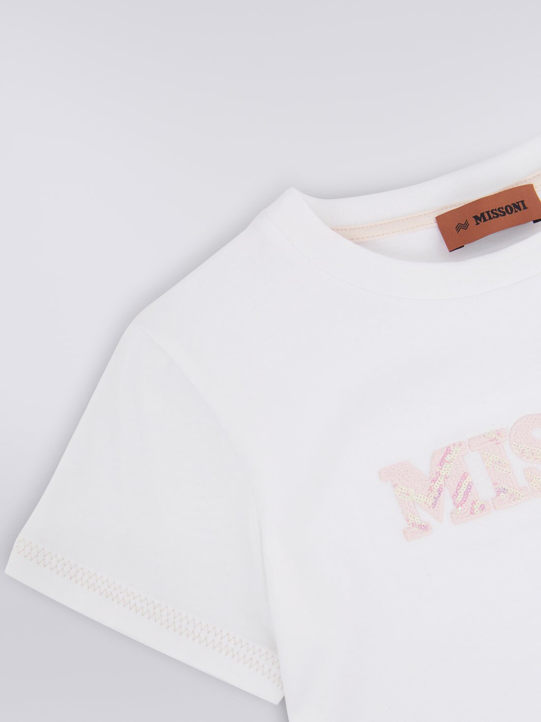 Baumwoll-T-Shirt mit Rundhalsausschnitt und Logo-Applikation aus Pailletten, Mehrfarbig  - 8051575935008 - 3