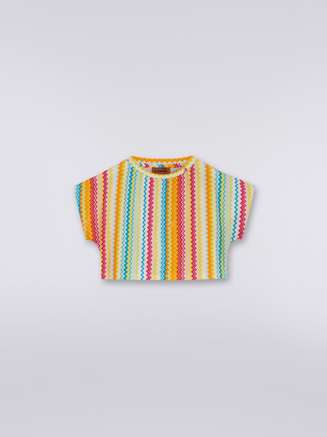Kurzes Top aus Stretch-Baumwolle mit Zickzackmuster und Logo, Mehrfarbig  - 8051575935220 - 0
