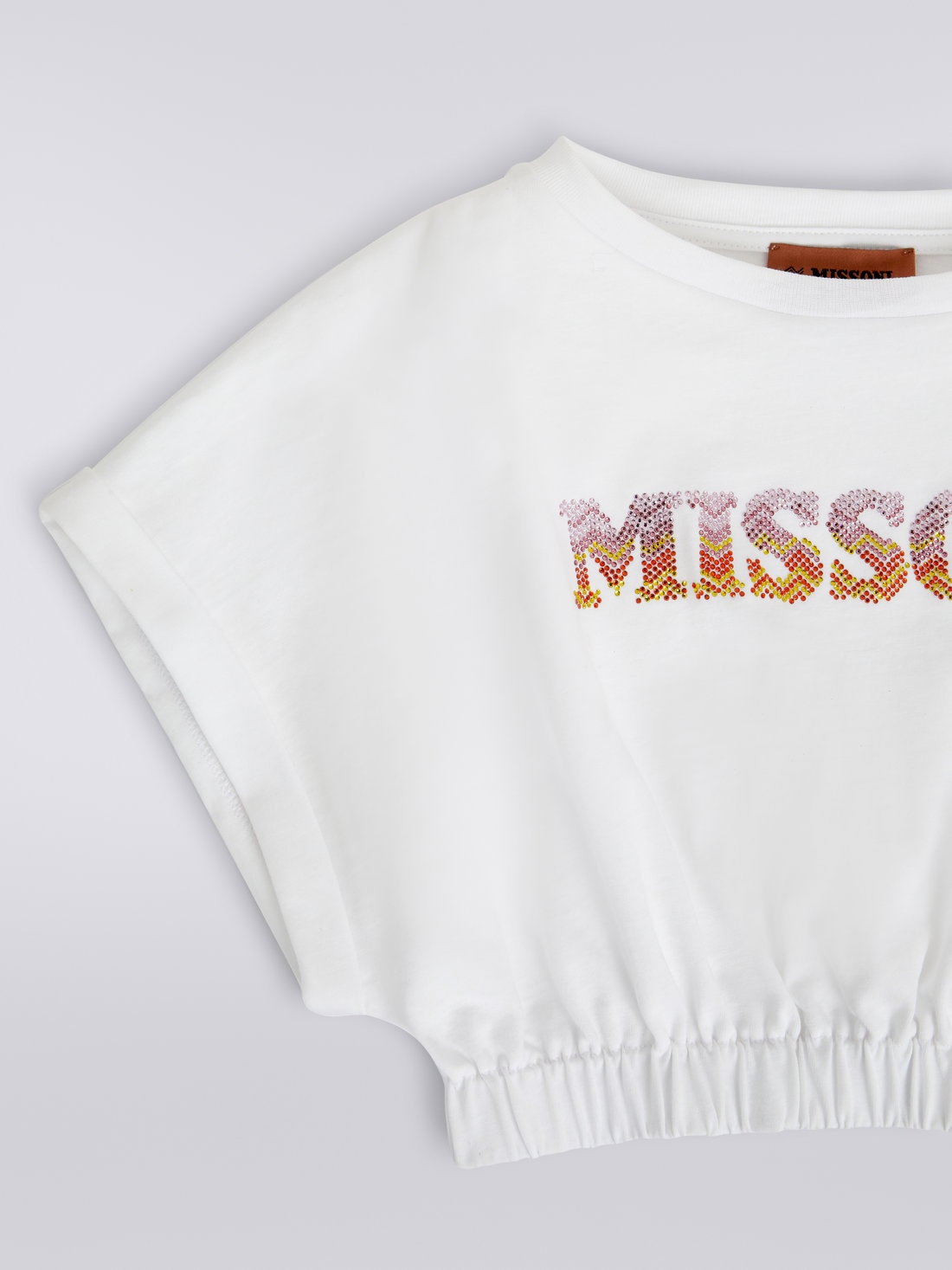 クロップドTシャツ ボートネック ラインストーン付きロゴ マルチカラー | Missoni