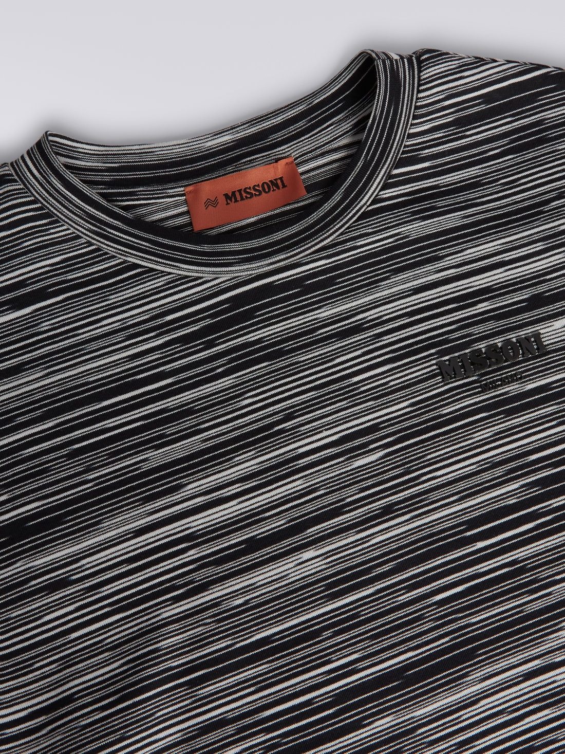 Rundhals-T-Shirt aus Baumwolle in Flammgarnoptik, Weiß & Schwarz - 8051575935336 - 2