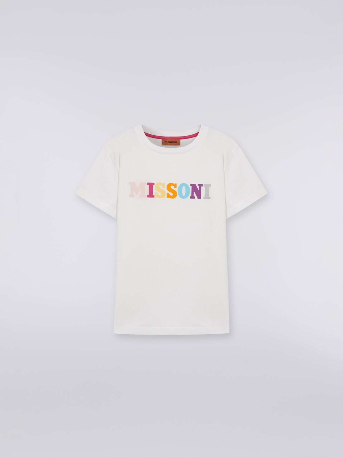 T-shirt en coton à col ras du cou avec logo multicolore, Multicolore  - 8051575935626 - 0