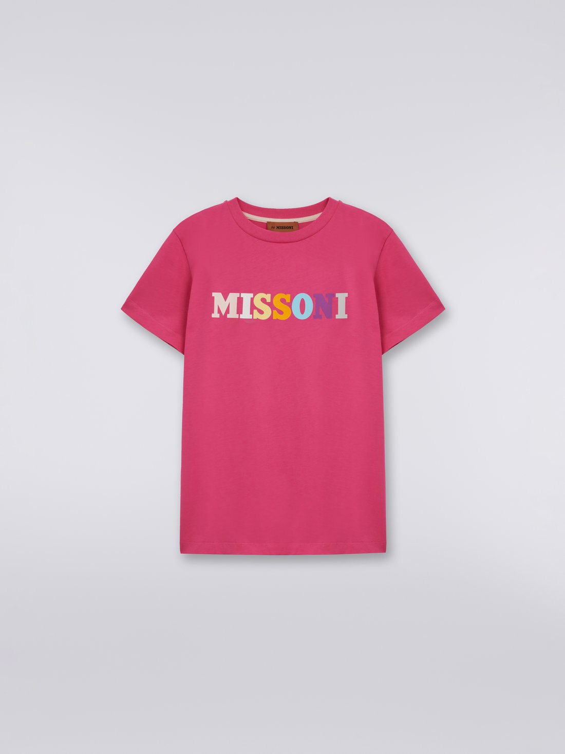 Crew-neck cotton T-shirt with multicoloured logo Purple | Missoni