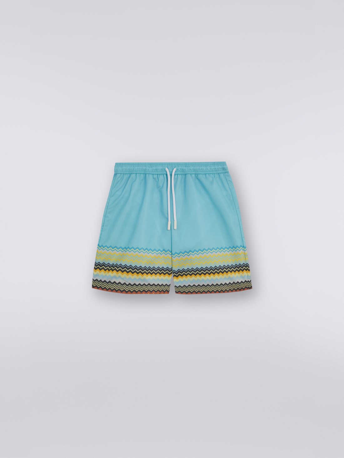 Plain swimming trunks with zigzag print bottom, Multicoloured  - KS23SP06BV00DFS72C6 - 0