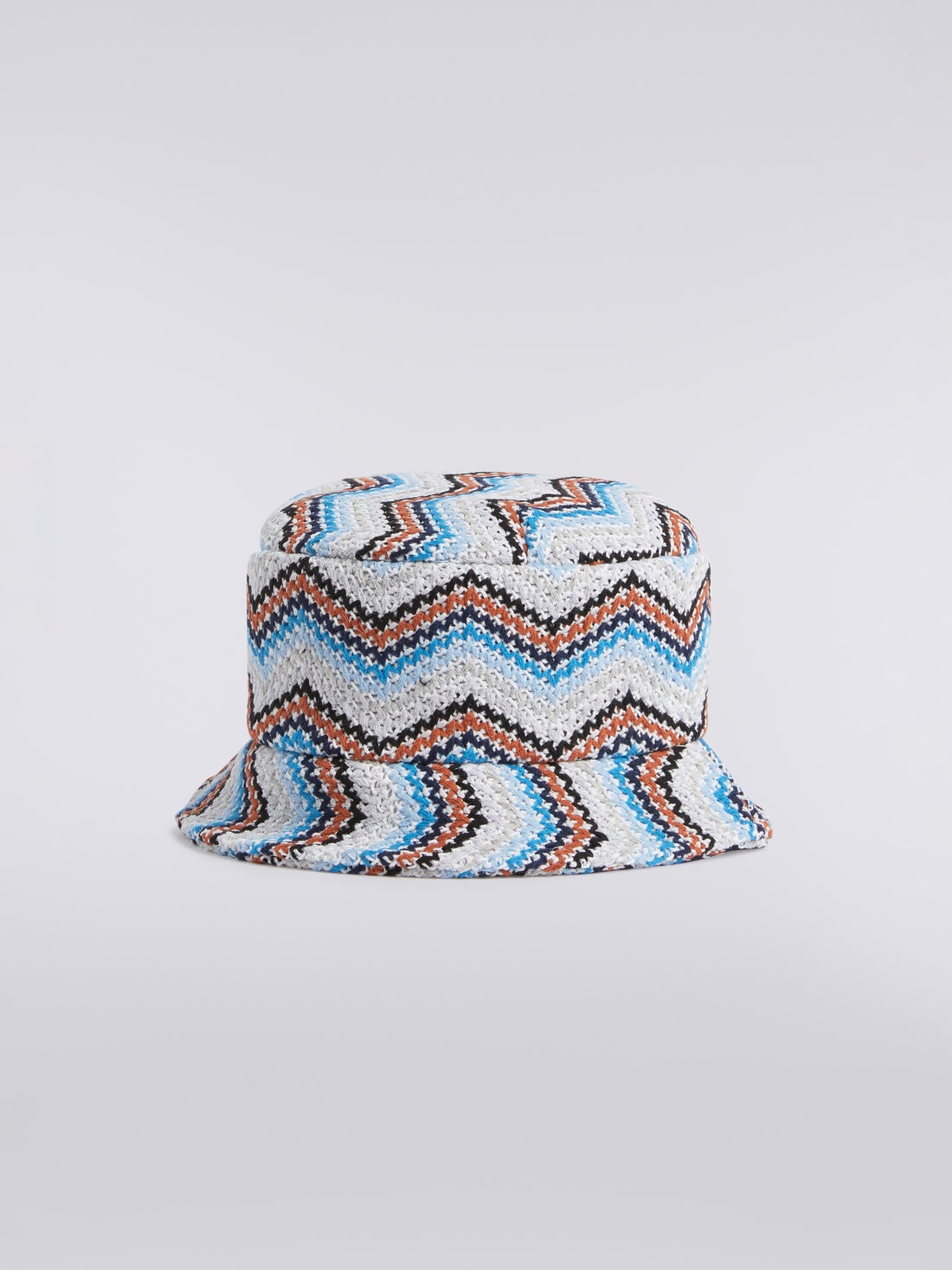 Zigzag crocheted cotton blend bucket hat, Multicoloured  - 8051575836220 - 0