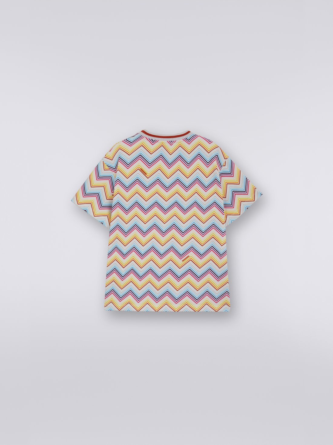 Felpa girocollo a maniche corte in cotone a zig zag con colletto a contrasto, Multicolore - 8051575937613 - 1
