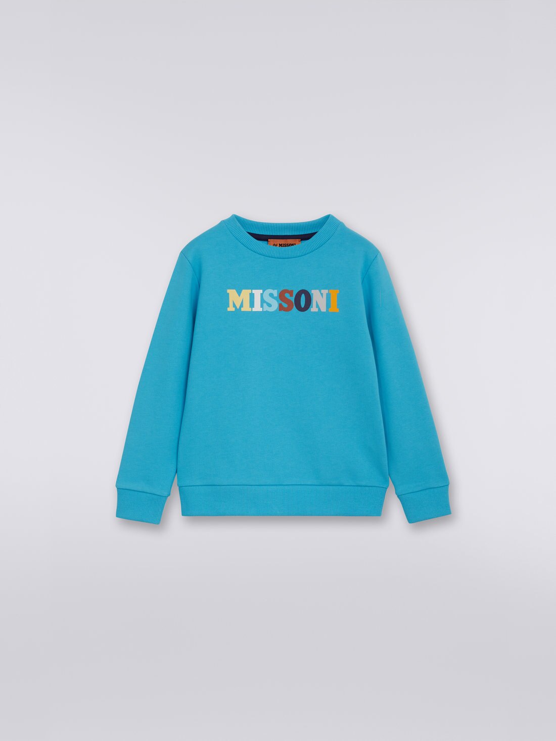 Sweat-shirt en coton à col ras du cou avec logo multicolore, Turquoise  - 8051575937798 - 0